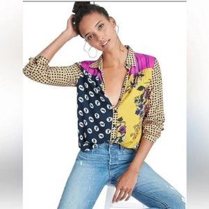 The Paz Buttondown Shirt by Maeve Anthropologie mixed pattern women's XS